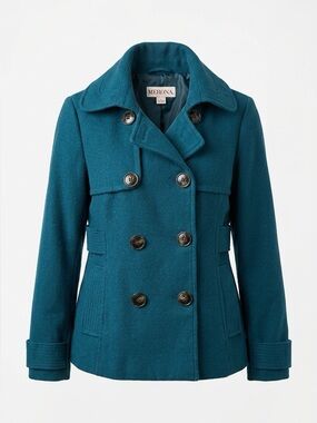 Hydraulic Teal Double-Breasted Pea Coat